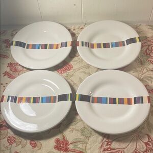 Havana Replacement (4 ) Hand Painted Striped Multicolor Salad Plate Set